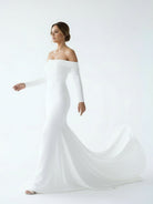 Pearl | Simple White Boho Mermaid Long Wedding Dress with Sleeves - KissProm