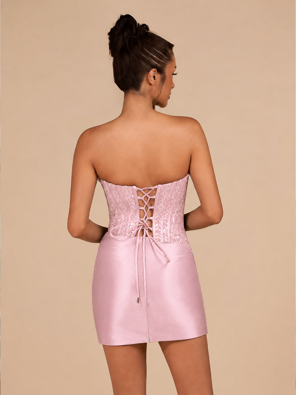 Pink - Strapless Bodycon Satin Pleated Short Homecoming & Cocktail Dre Pink - Strapless Bodycon Satin Pleated Short Homecoming & Cocktail Dre