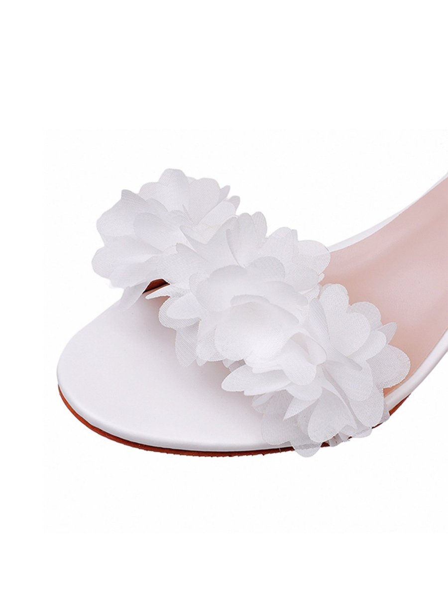 White Floral Open Toe Ankle - Strap Beach Sandals - KissProm