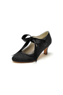 Ivory Lace High Heels Featuring a Classic Bow Design - KissProm