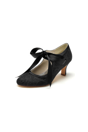 Ivory Lace High Heels Featuring a Classic Bow Design - KissProm