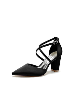 White Satin Pump with Cross - Strap and Metal Accent - KissProm