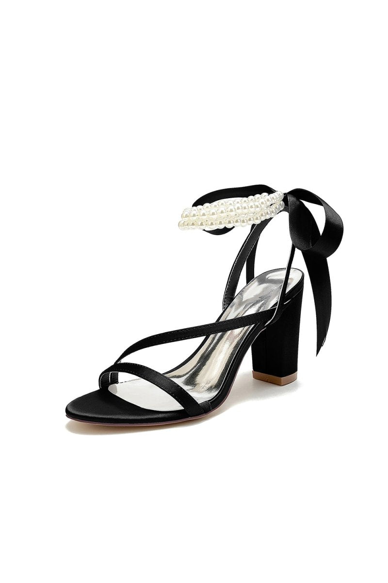 Pearl Open Toe Ankle Strap High Heels - KissProm