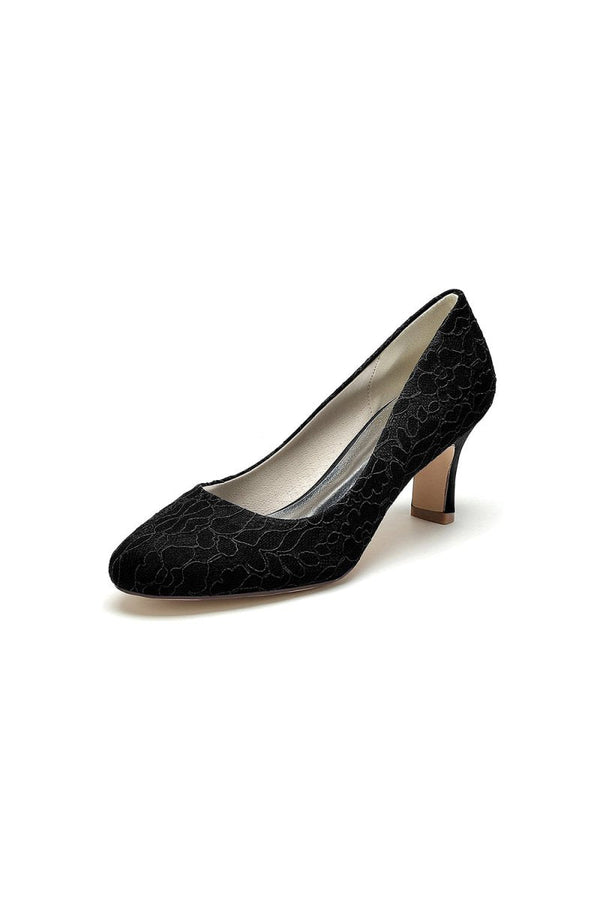 Elegant White Lace High Heels with Wooden Heel - KissProm