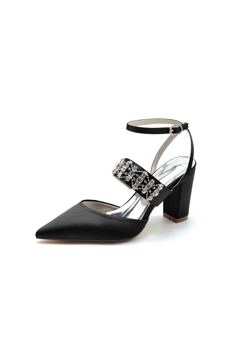 Black Satin Pump with Sparkling Silver Accent - KissProm