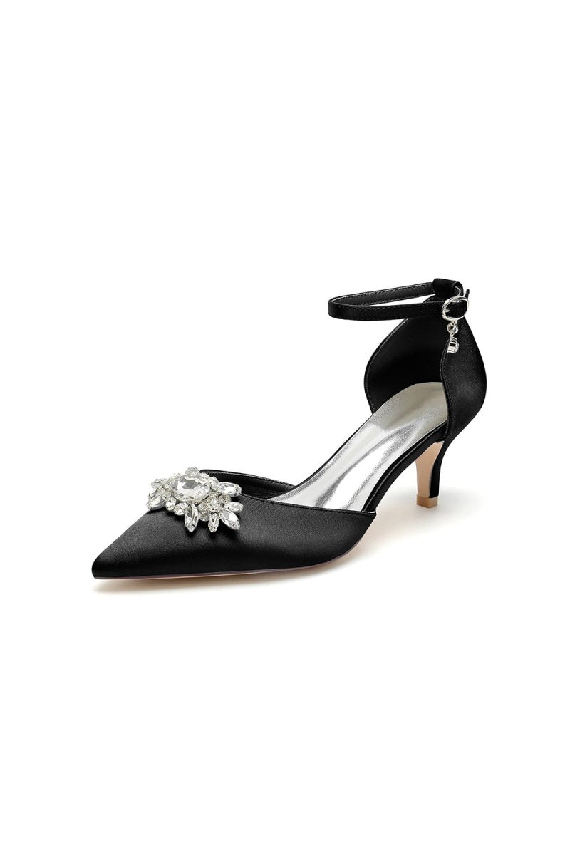 Pointed Toe Rhinestone Kitten Heels Black / US11