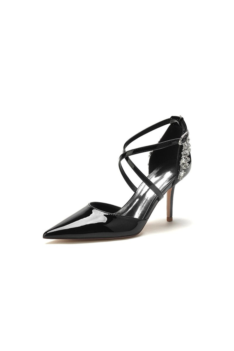 Black Elegant High Heels with Crossover Straps and Transparent Heel - KissProm