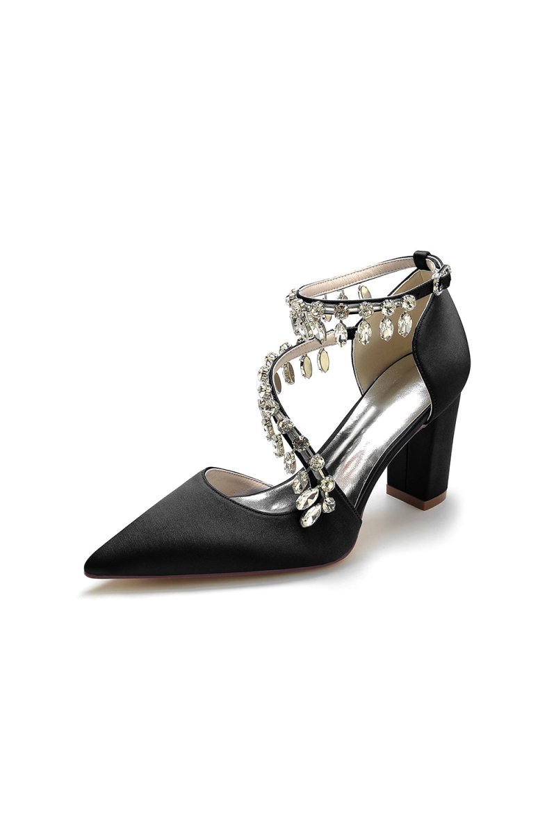 White High Heels with Chain and Crystal Accent - KissProm