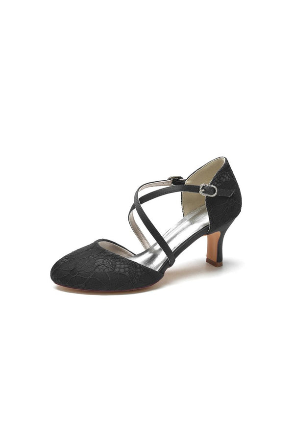 White Lace Mid - Heel Pumps with Elegant Design - KissProm