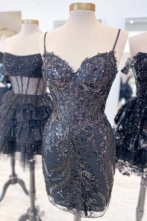 Carlene | Light Blue Sequin Lace Sweetheart Fitted Short Homecoming Dress