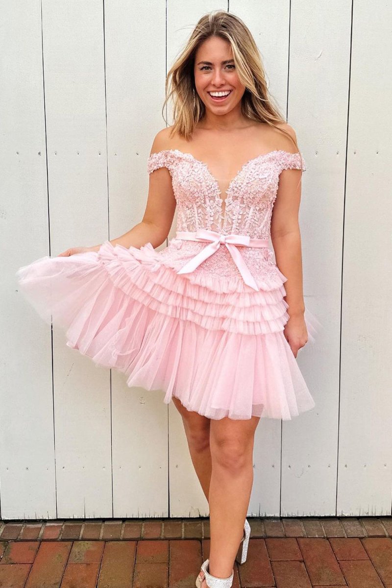Sadie | A Line Tulle Fuchsia Tiered Short Homecoming Dress Pink / 18 Sadie | A Line Tulle Fuchsia Tiered Short Homecoming Dress Pink / 18