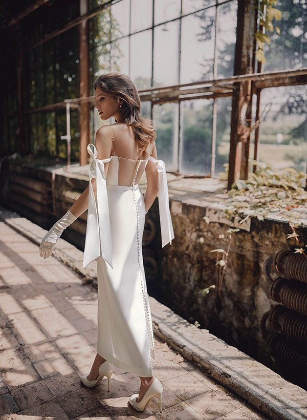 Stylish Satin Ankle Length Sheath Silk Wedding Dress