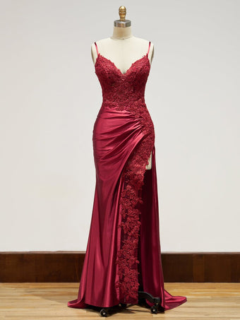 Sheath Spaghetti-Straps Lace Appliques Prom Dress JTE195 main image 1