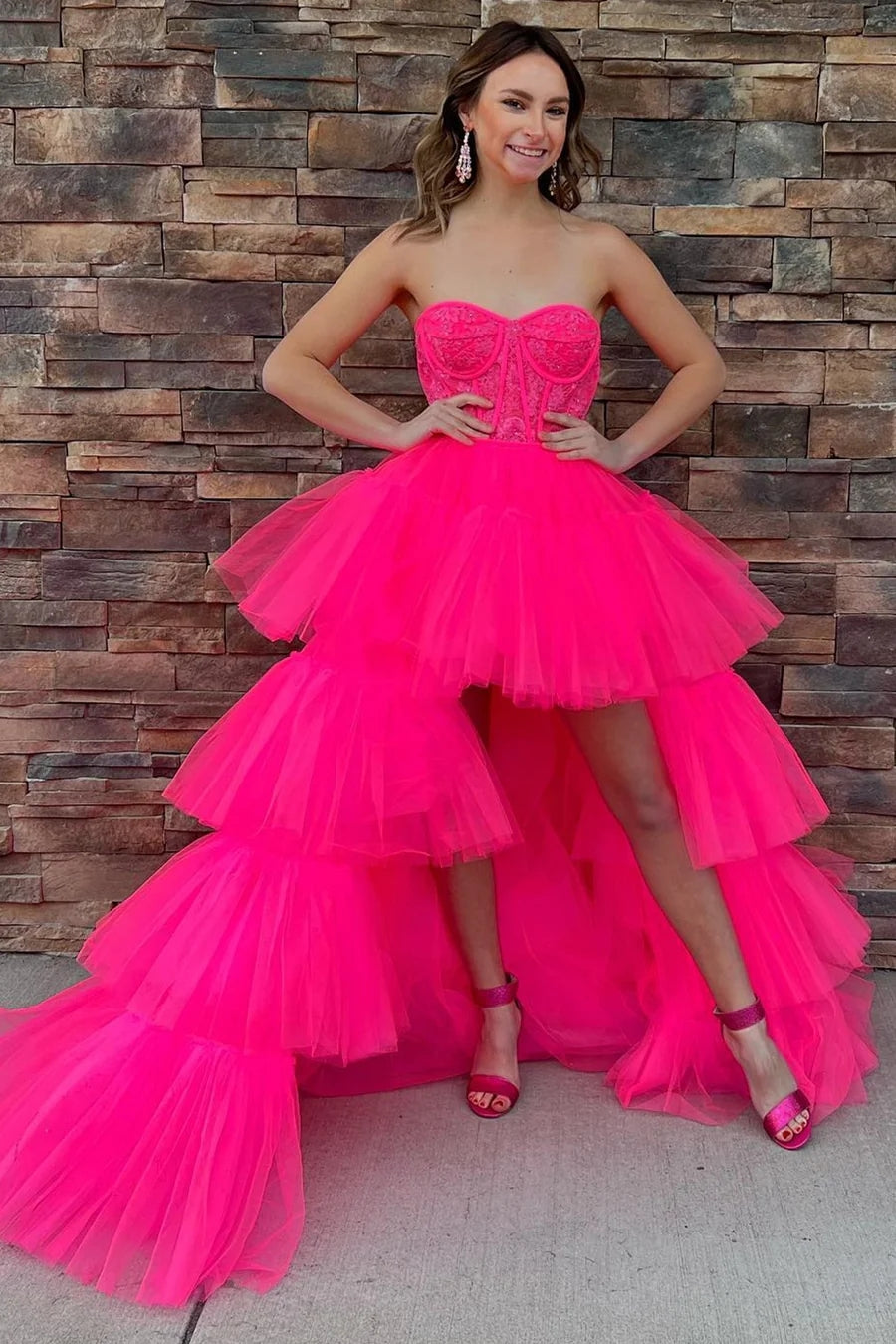 Paige |A-Line Asymmetrical Strapless Tiered Tulle Prom Dress
