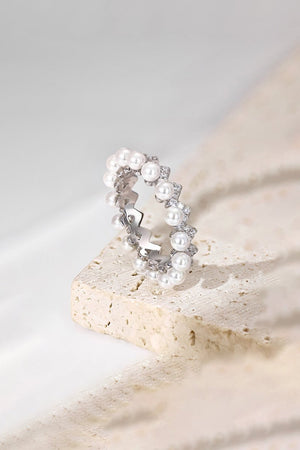 925 Sterling Silver Full Pearl 5A Cubic Zirconia Crown Shaped Ring - KissProm