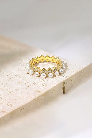 925 Sterling Silver Full Pearl 5A Cubic Zirconia Crown Shaped Ring - KissProm