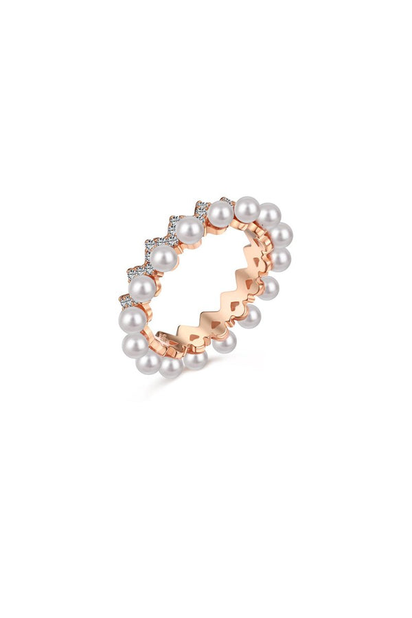 925 Sterling Silver Full Pearl 5A Cubic Zirconia Crown Shaped Ring - KissProm