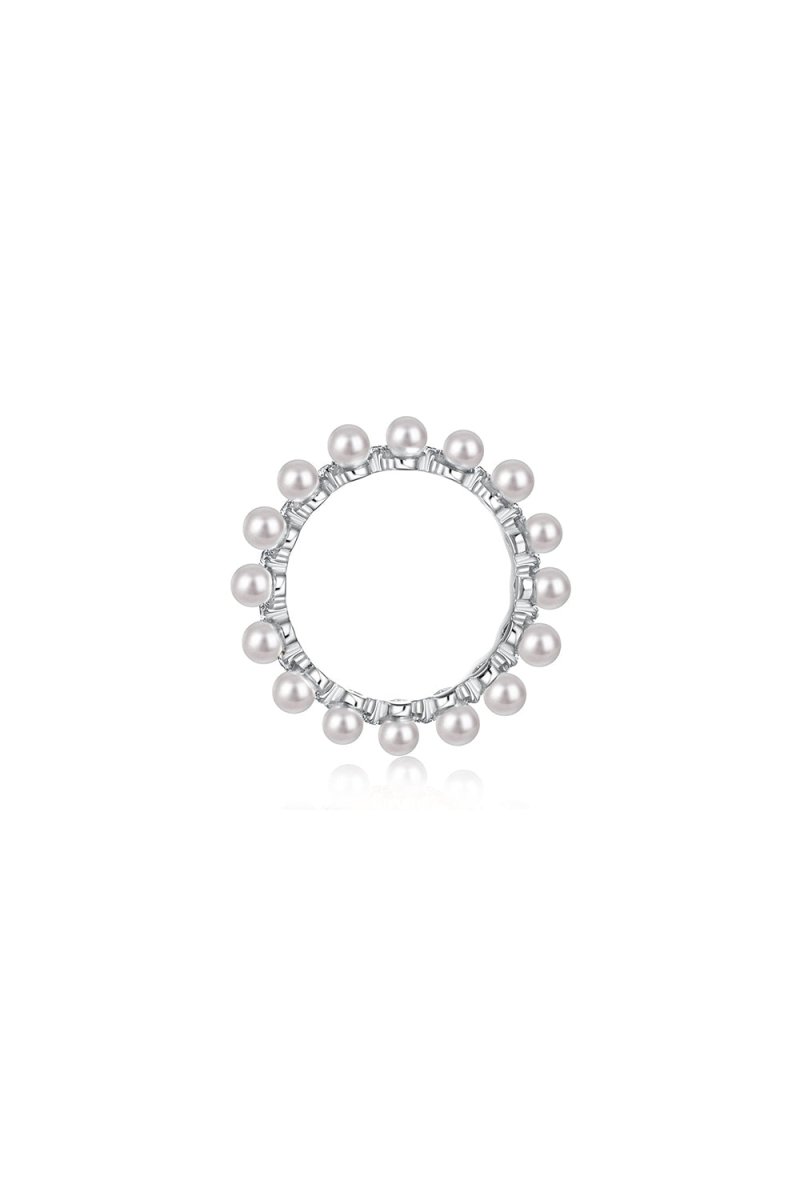 925 Sterling Silver Full Pearl 5A Cubic Zirconia Crown Shaped Ring - KissProm