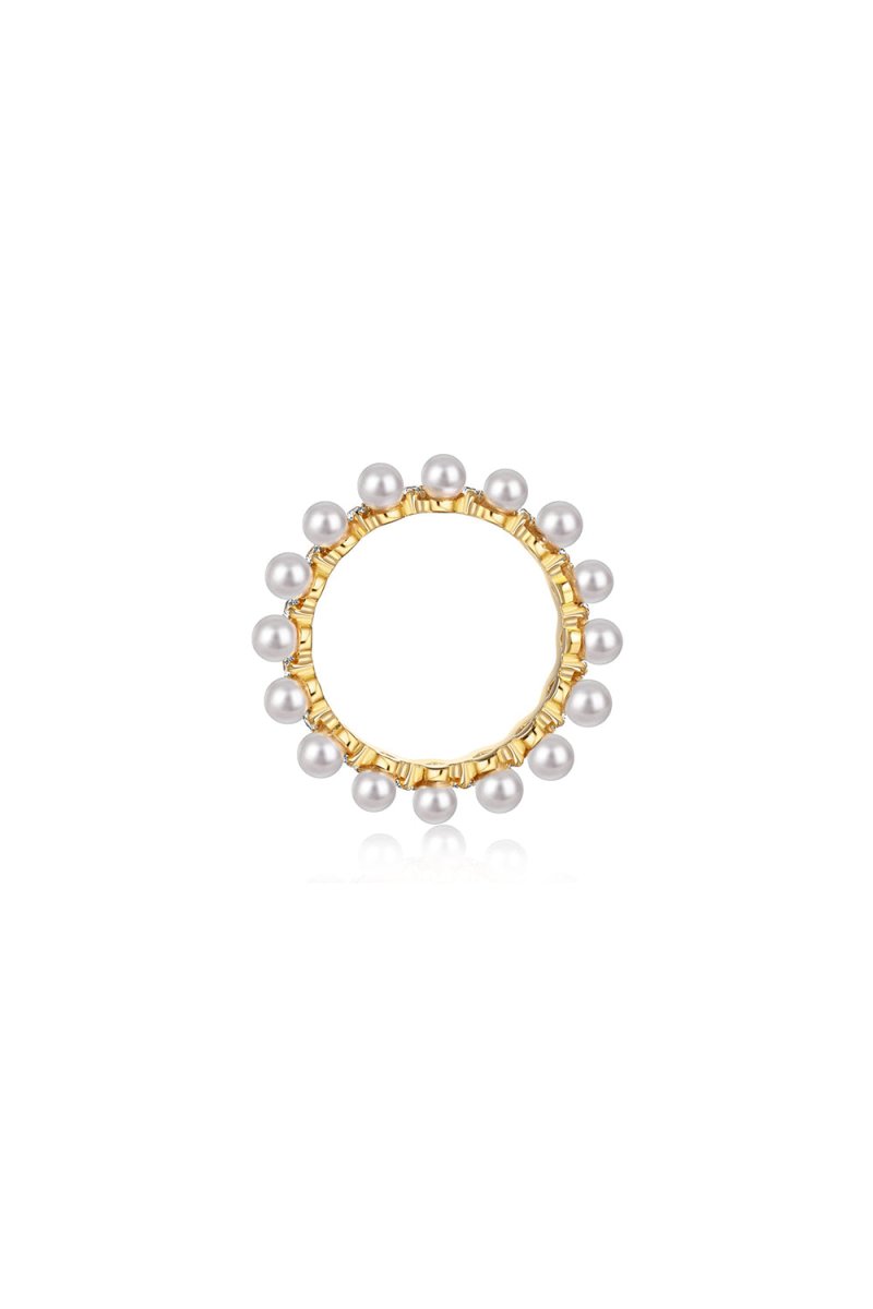 925 Sterling Silver Full Pearl 5A Cubic Zirconia Crown Shaped Ring - KissProm