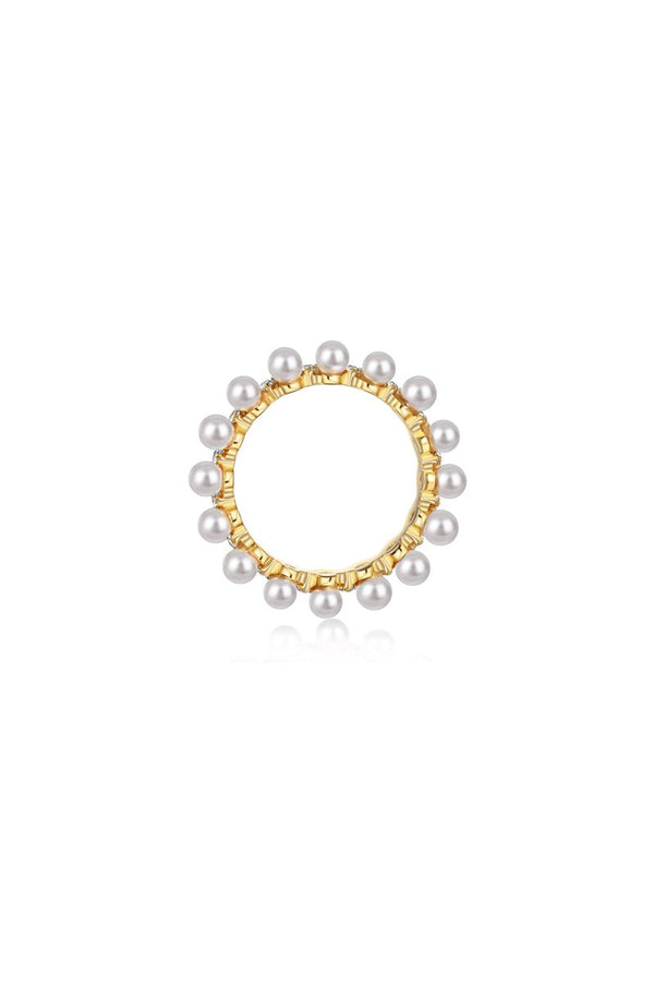 925 Sterling Silver Full Pearl 5A Cubic Zirconia Crown Shaped Ring - KissProm