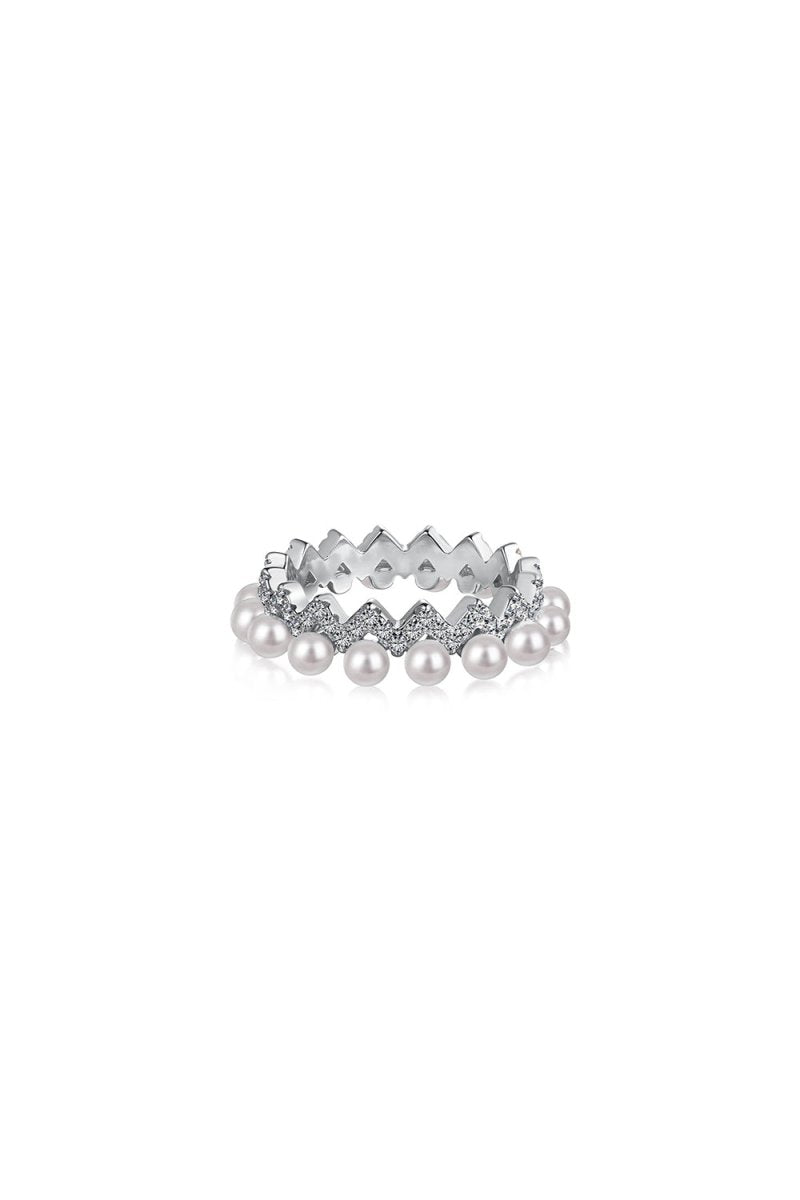 925 Sterling Silver Full Pearl 5A Cubic Zirconia Crown Shaped Ring - KissProm