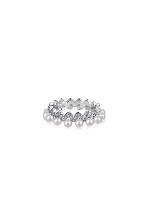 925 Sterling Silver Full Pearl 5A Cubic Zirconia Crown Shaped Ring - KissProm