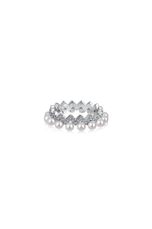 925 Sterling Silver Full Pearl 5A Cubic Zirconia Crown Shaped Ring - KissProm