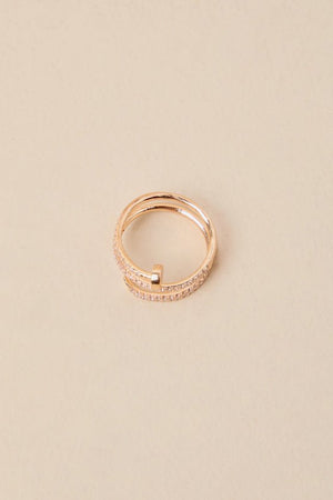 Multilayer Gold Open Circle Rings with Rhinestones - KissProm