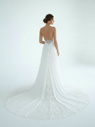 A - Line V Neck Chiffon Boho White Appliques Wedding Dresses - KissProm