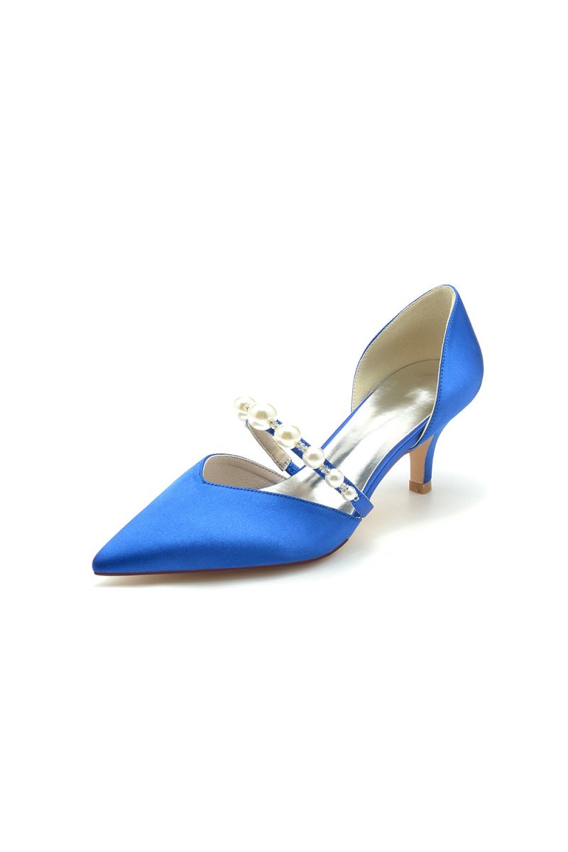 Elegant Satin Pointed Toe Heels with Pearl Strap - KissProm