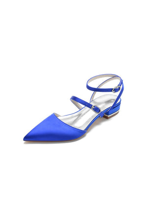 Simple Satin Pointed Toe Buckle Kitten Heels - KissProm