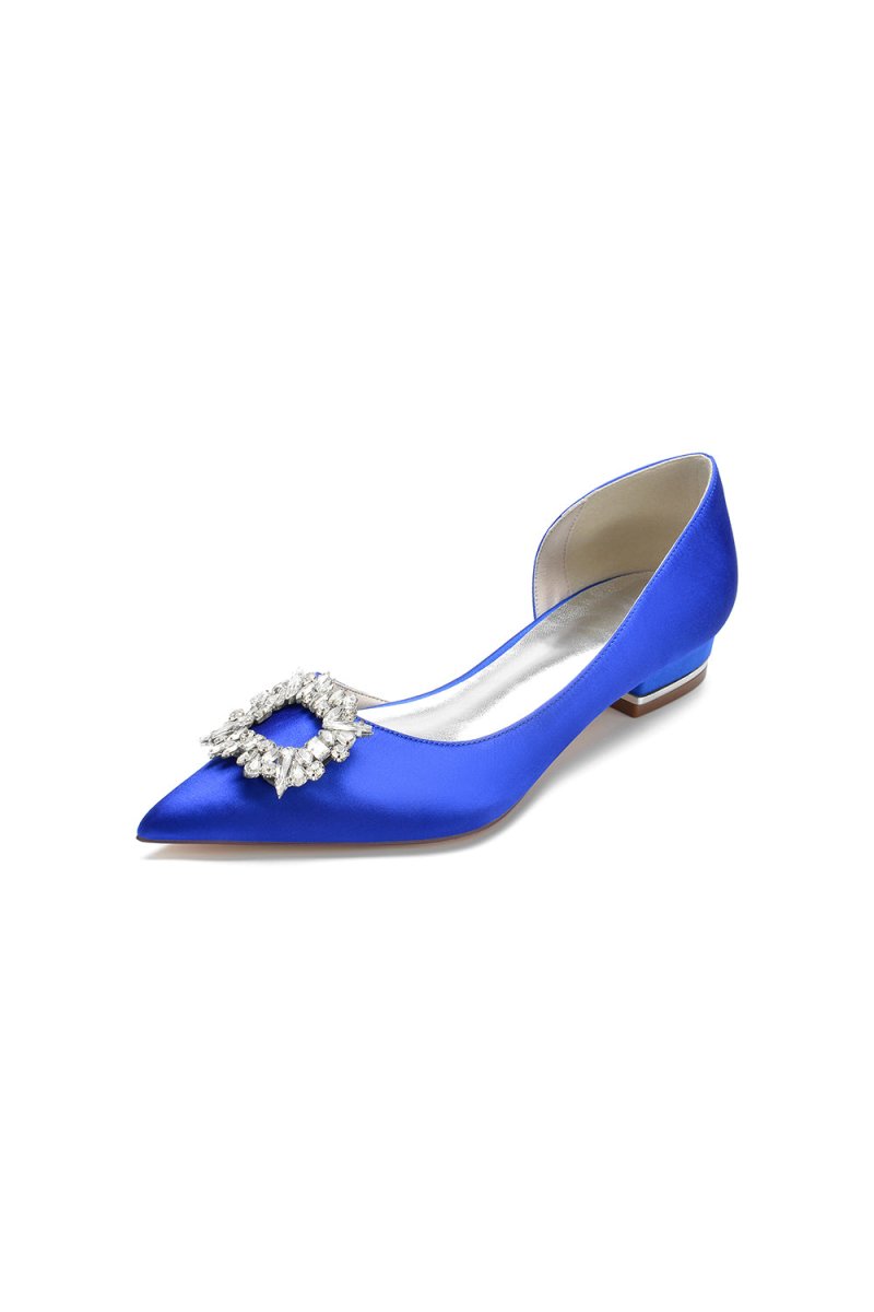 Satin Pointed Toe Kitten Heels With Rhinestone - KissProm