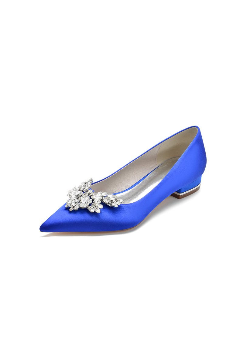 Satin Pointed Toe Rhinestone Kitten Heels - KissProm