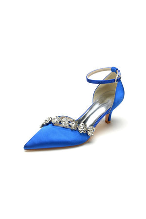 Elegant Pointed Toe Rhinestone Kitten Heels - KissProm