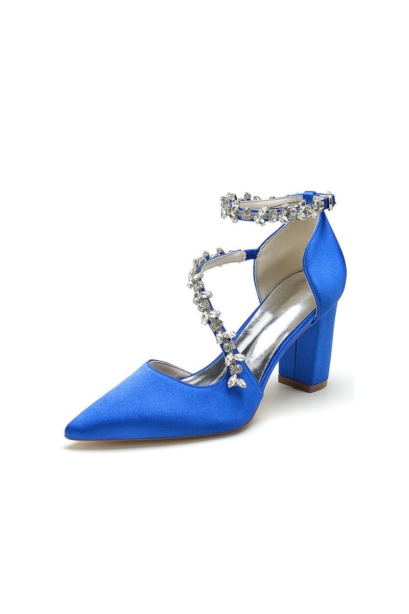 White Satin Pump with Silver Chain Accent - KissProm