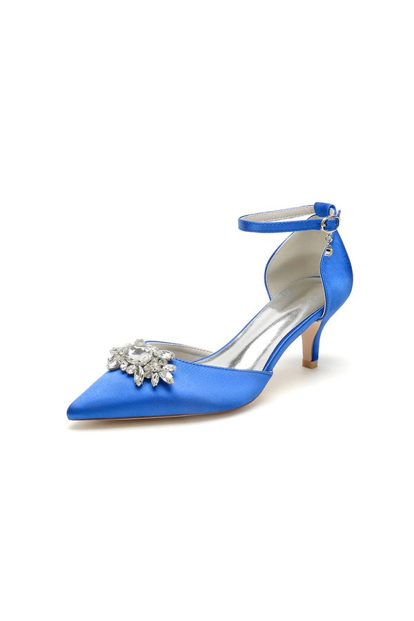 Pointed Toe Rhinestone Kitten Heels - KissProm