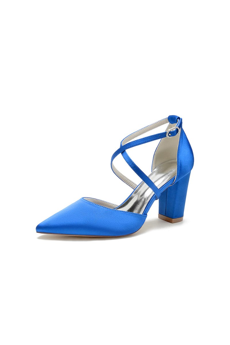 White Satin Pump with Cross - Strap and Metal Accent - KissProm