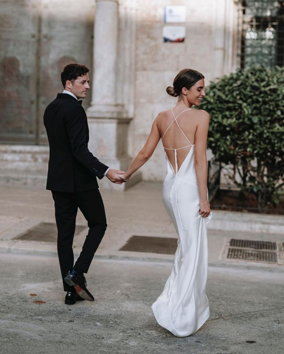 Jovana | Charming Sheath Silk Satin Wedding Dresses with Slit