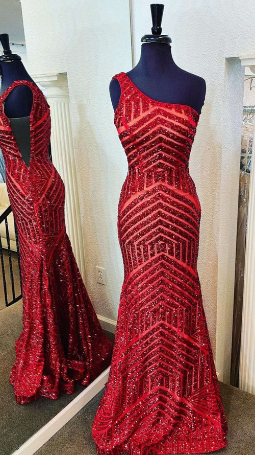 Mermaid One Shoulder Red/Hot Pink Long Prom Dress Y338