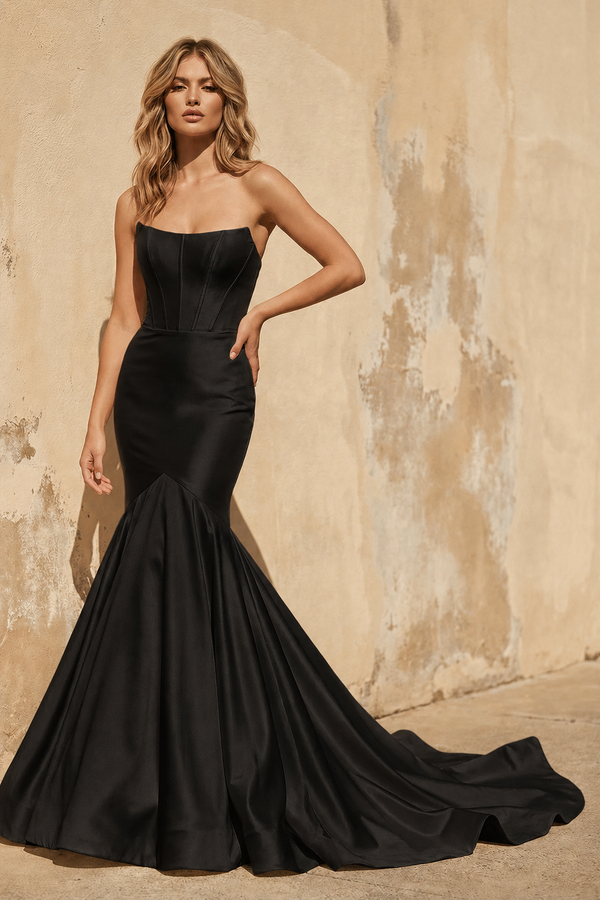 Simple Mermaid Strapless Satin Wedding Dress Bridal Gowns