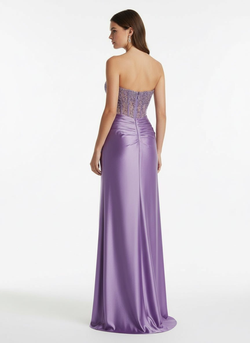 Eirene | Purple Sweetheart Mermaid Satin Long Prom Dress with Beading - KissProm
