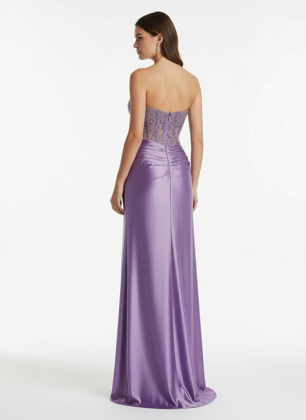 Eirene | Purple Sweetheart Mermaid Satin Long Prom Dress with Beading - KissProm