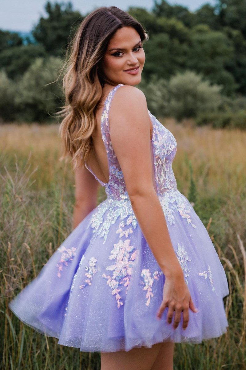Lace Plunge V Backless A-Line Short Homecoming Dress, Orange / 2 / Tulle Lace Plunge V Backless A-Line Short Homecoming Dress, Orange / 2 / Tulle