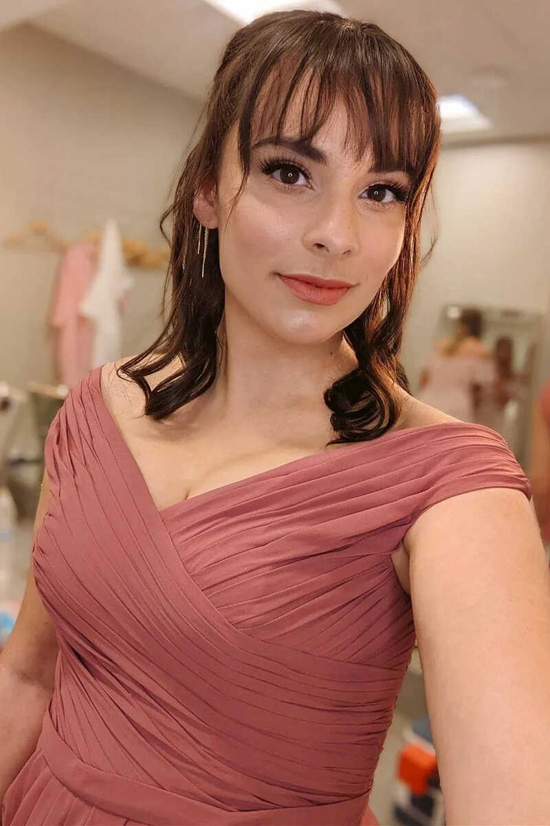 Chiffon Off - the - Shoulder Long Bridesmaid Dress with Slit - KissProm