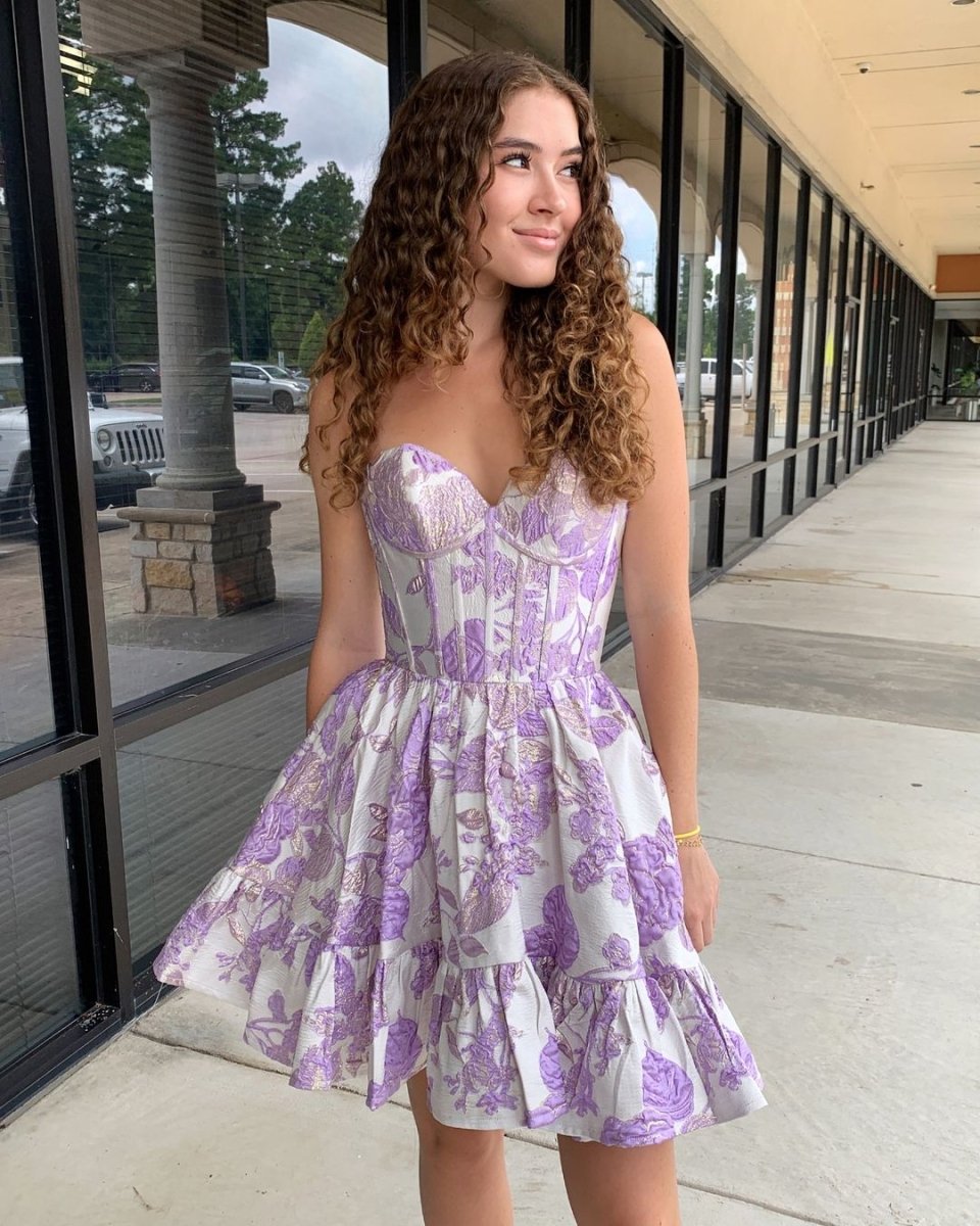 Thora | A-Line Strapless Blue Satin Short Homecoming Dresses