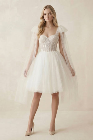 Sweetheart Tulle A-Line Midi Wedding Dress in Ivory