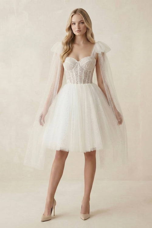 Sweetheart Tulle A-Line Midi Wedding Dress in Ivory