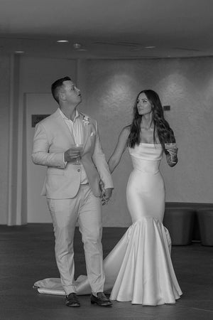 Simple Mermaid Strapless Satin Wedding Dresses