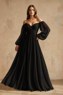 A-Line Off-the-Shoulder Long Sleeves Chiffon Floor-Length Wedding Dress