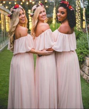A Line Long Chiffon Off the Shoulder Mix And Match Bridesmaid Dresses - KissProm